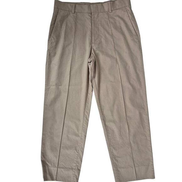Vtg 90s Y2K COS 100% Cotton Cropped Trousers Pants Beige Sz 30R 32x27 Unisex - Picture 1 of 6